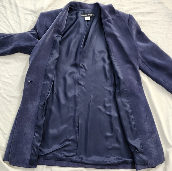 Vintage Bianca Nygard 100% Silk One-Button Navy Blue Blazer, Size 8 - Picture 5 of 11